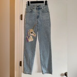 THE RAGGED PRIEST HIGH WAISTED UNICORN EMBELLISHED LIGHT WASH JEAN